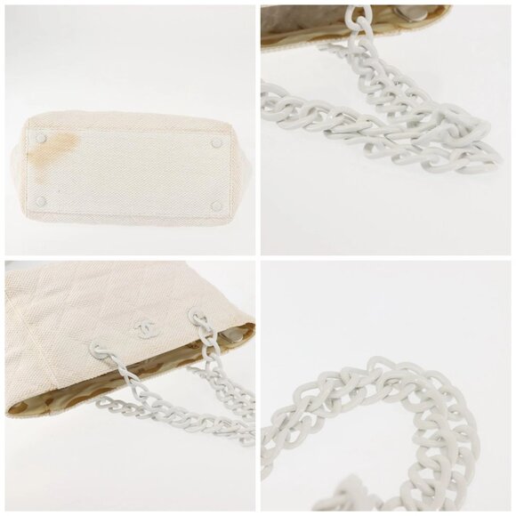 CHANEL Plastic Chain Tote Bag Straw Gold White CC Auth BA6435 - Picture 15 of 16